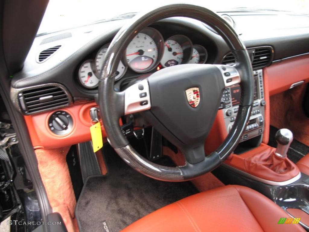 2007 Porsche 911 Turbo Coupe Black/Terracotta Steering Wheel Photo #41044117