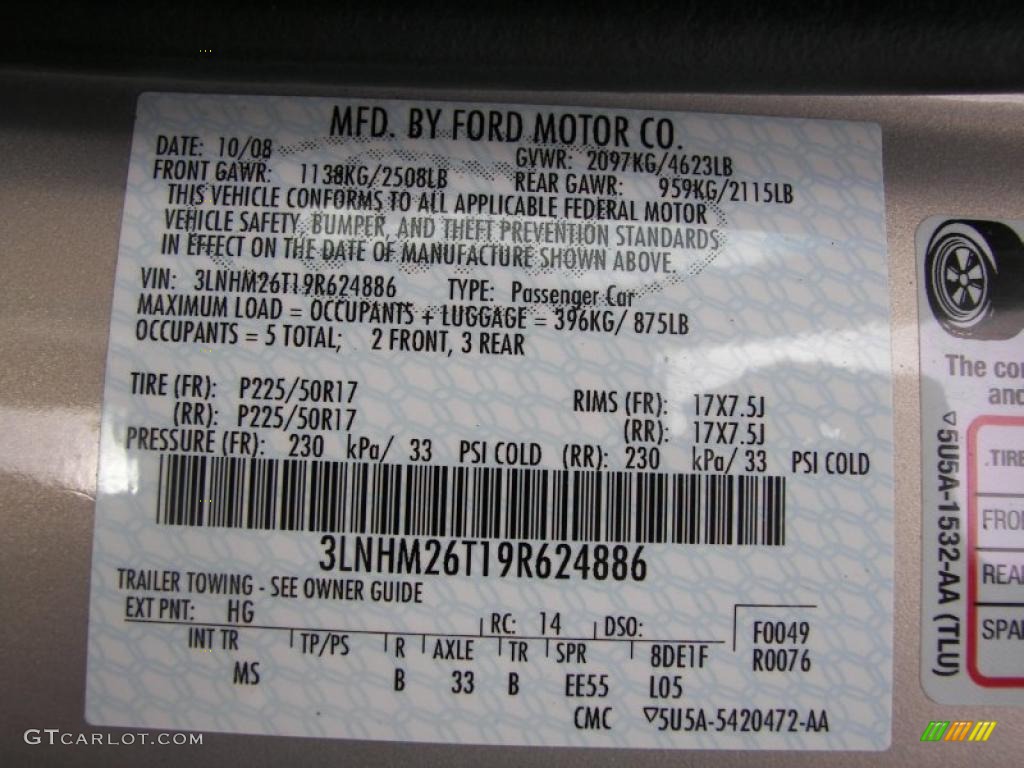 2009 MKZ Color Code HG for Smokestone Metallic Photo #41044477