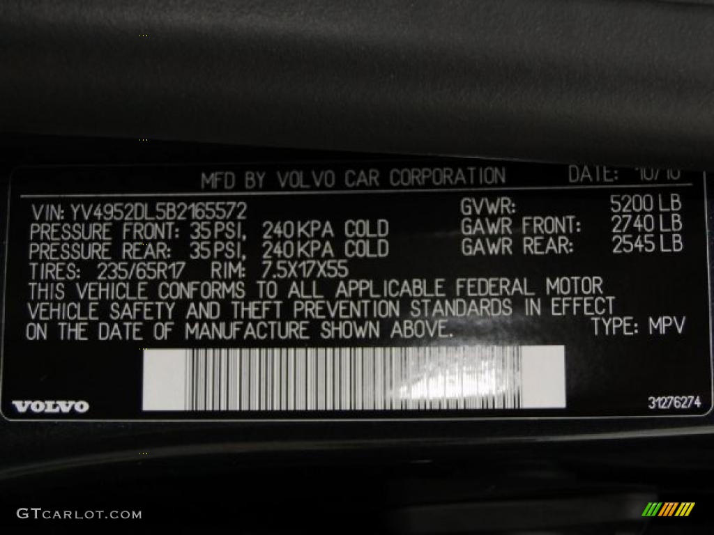 2011 Volvo XC60 3.2 Info Tag Photo #41060723