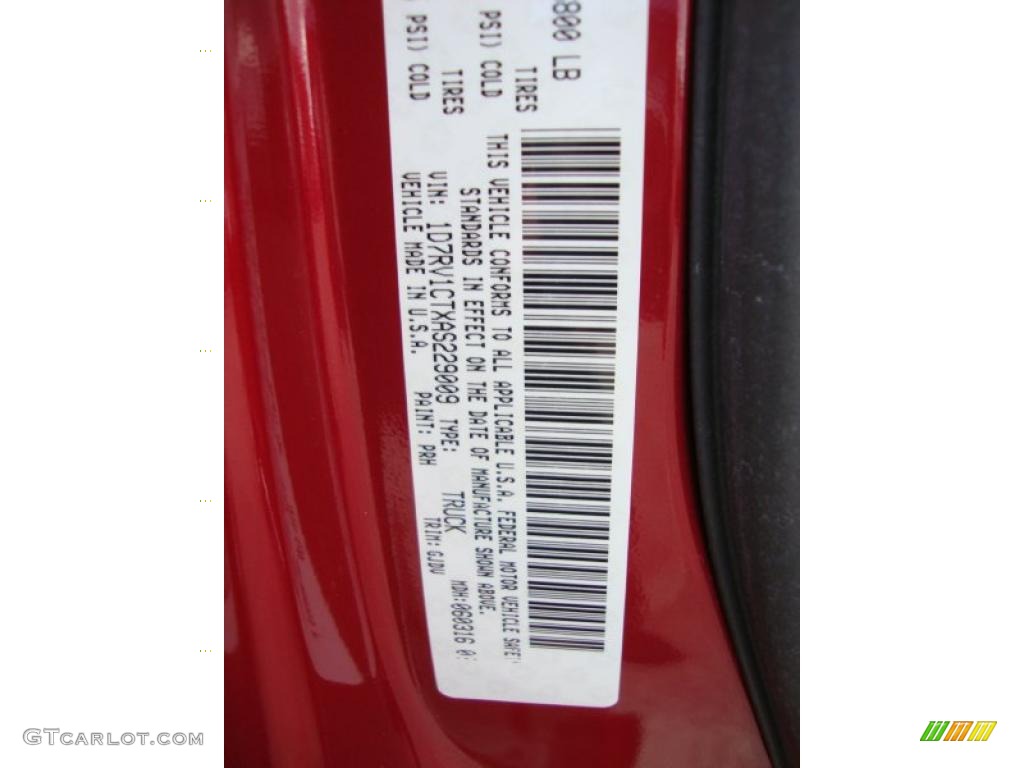 2010 Ram 1500 Color Code PRH for Inferno Red Crystal Pearl Photo #41061627