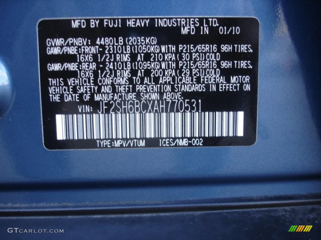 2010 Subaru Forester 2.5 X Premium Info Tag Photo #41070667