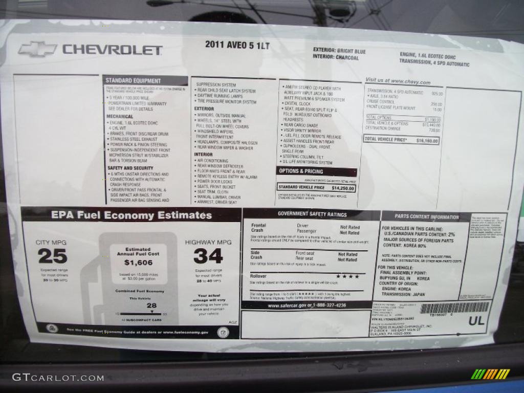 2011 Chevrolet Aveo Aveo5 LT Window Sticker Photo #41072959