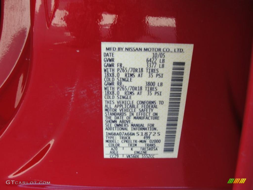 2006 Titan XE Crew Cab - Red Alert / Steel Gray photo #45