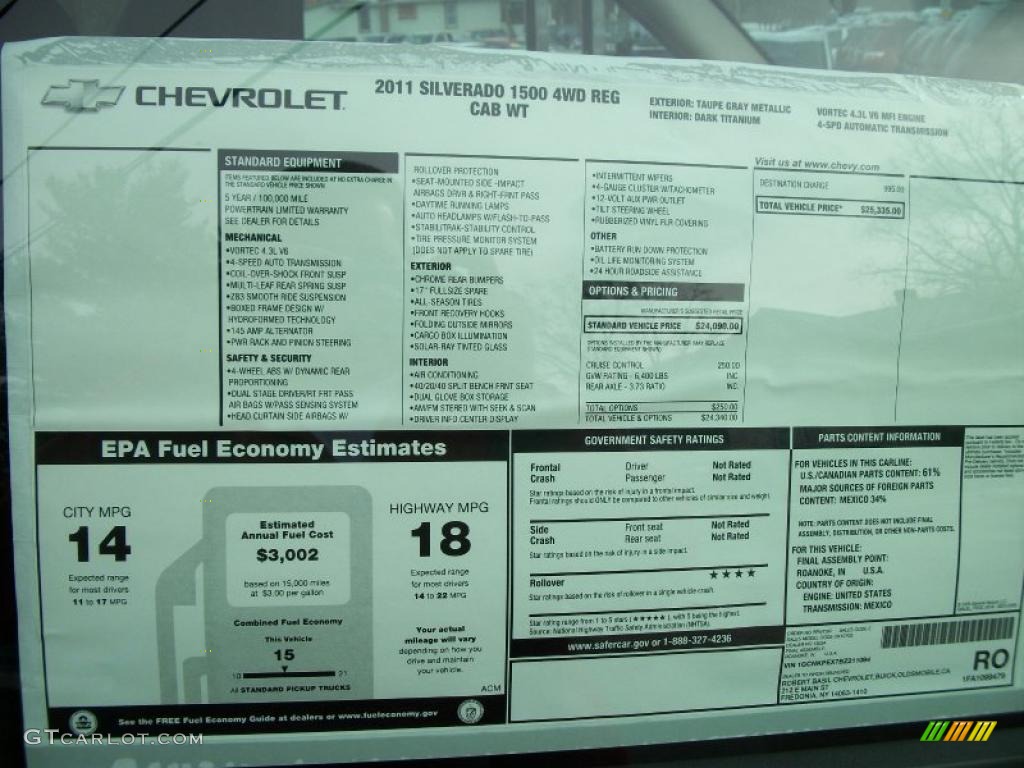 2011 Chevrolet Silverado 1500 Regular Cab 4x4 Window Sticker Photo #41074103