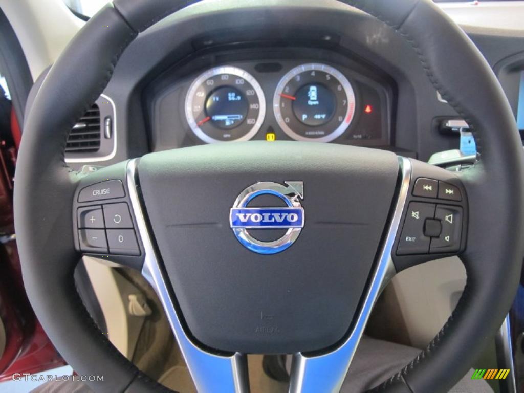 2011 Volvo S60 T6 AWD Soft Beige/Off Black Steering Wheel Photo #41074347