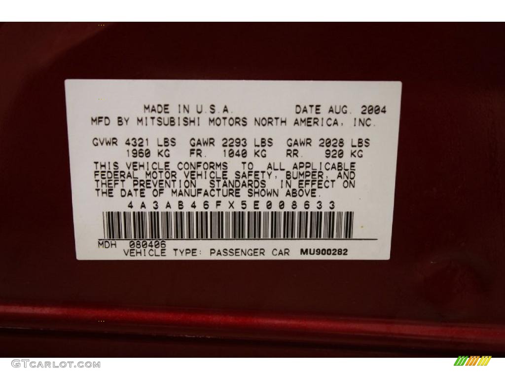 2005 Mitsubishi Galant ES Info Tag Photos