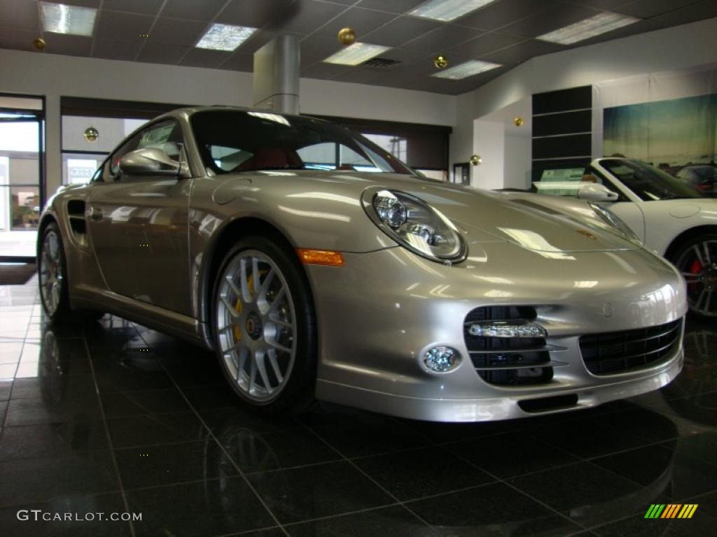 2011 911 Turbo S Coupe - Platinum Silver Metallic / Carrera Red photo #5