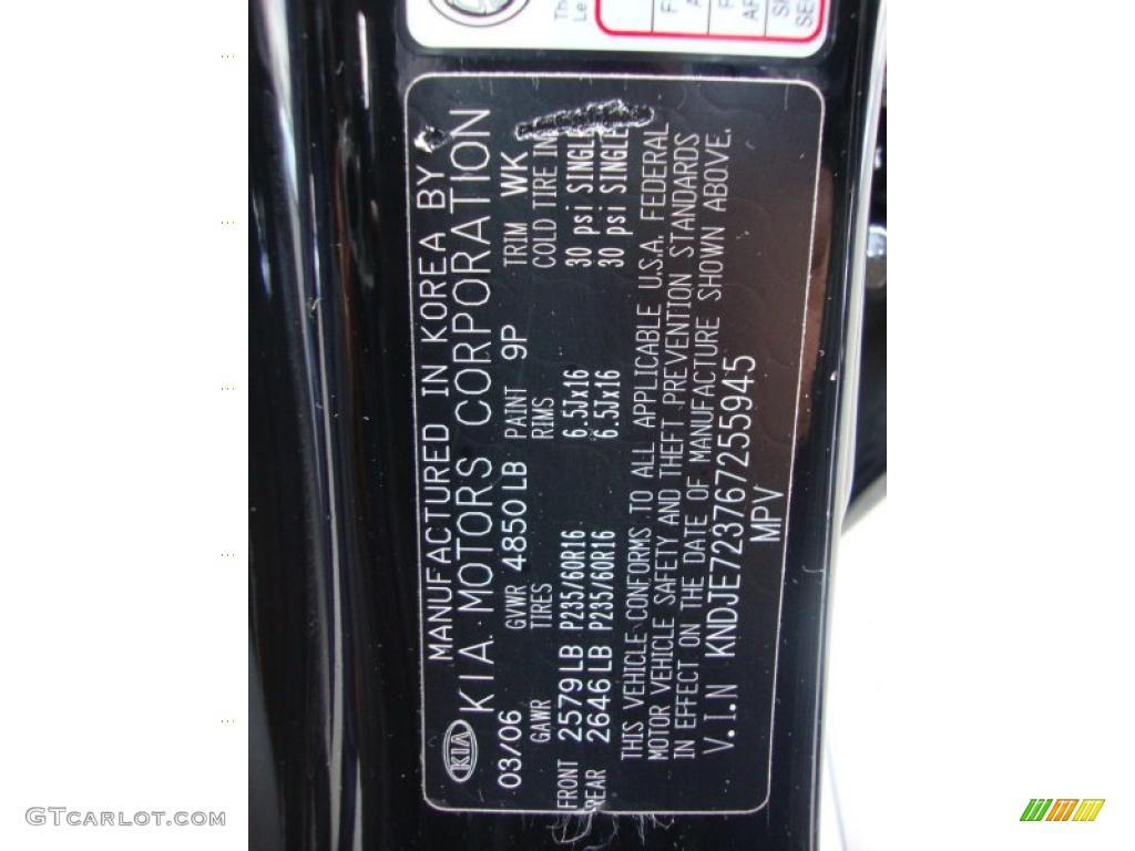 2006 Kia Sportage EX V6 4x4 Info Tag Photo #41084795