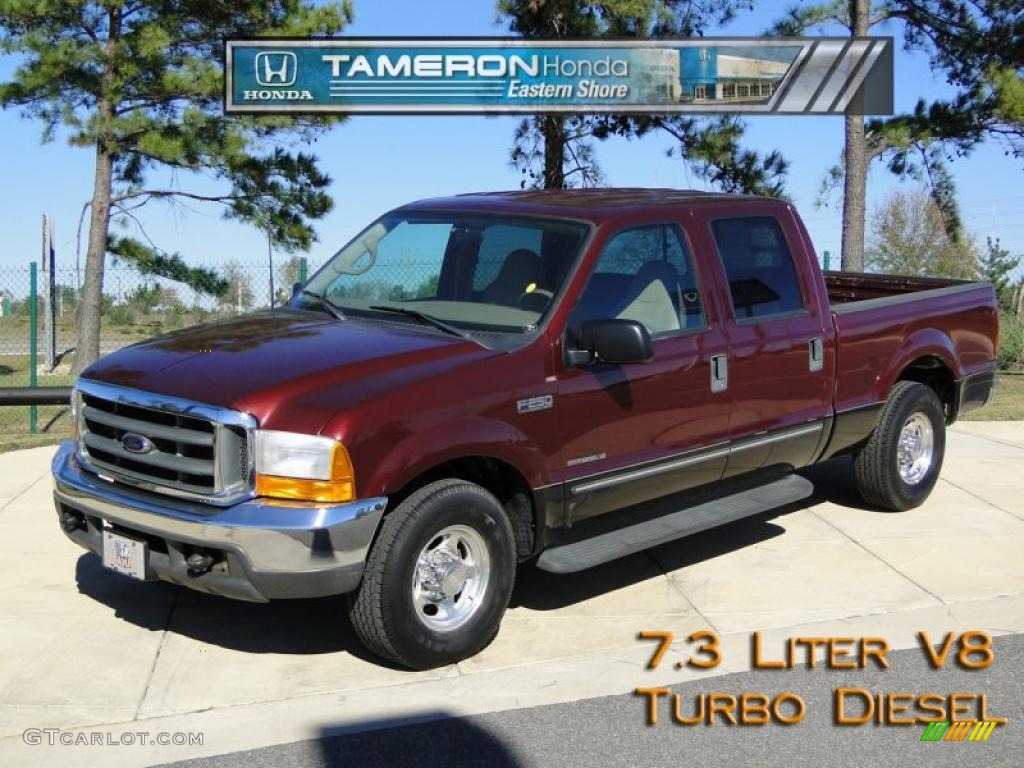 2000 F250 Super Duty Lariat Crew Cab - Dark Toreador Red Metallic / Medium Parchment photo #1