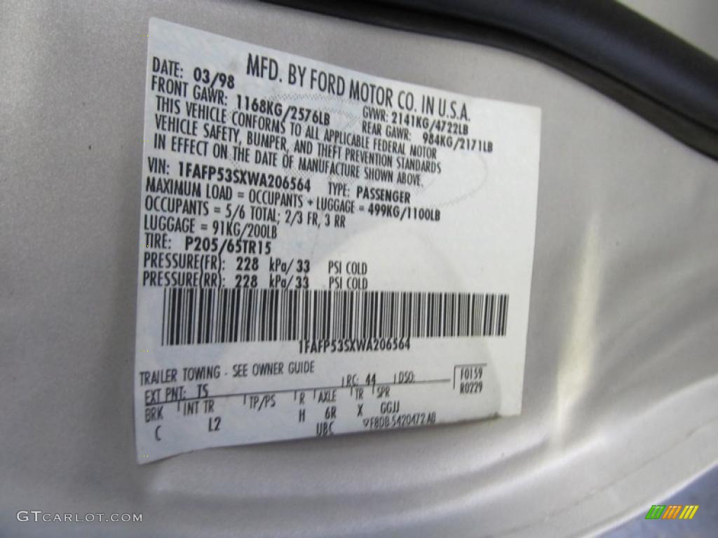 1998 Taurus Color Code TS for Silver Frost Metallic Photo #41106918