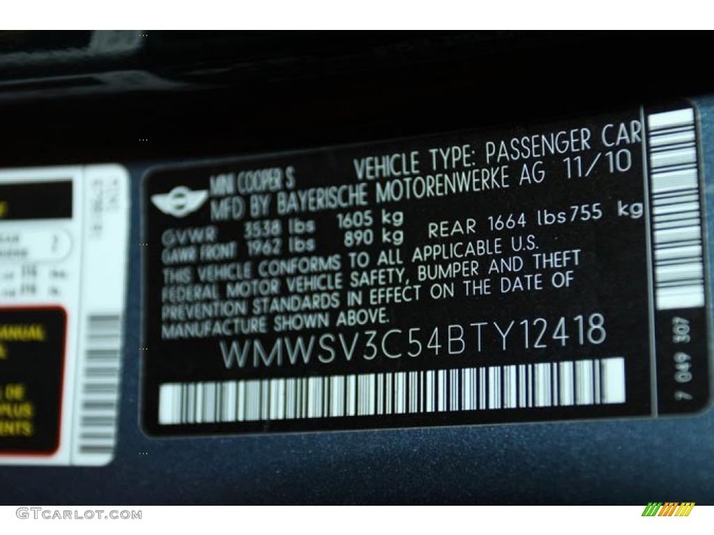 2011 Cooper S Hardtop - Horizon Blue Metallic / Carbon Black photo #2