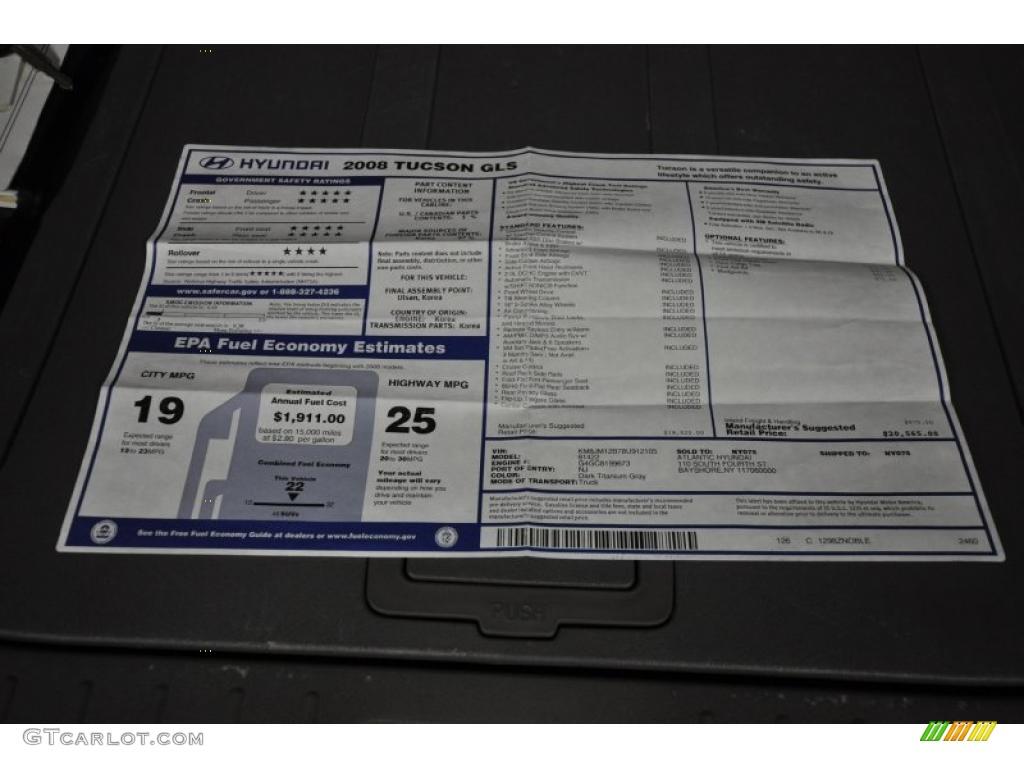 2008 Hyundai Tucson GLS Window Sticker Photo #41108211