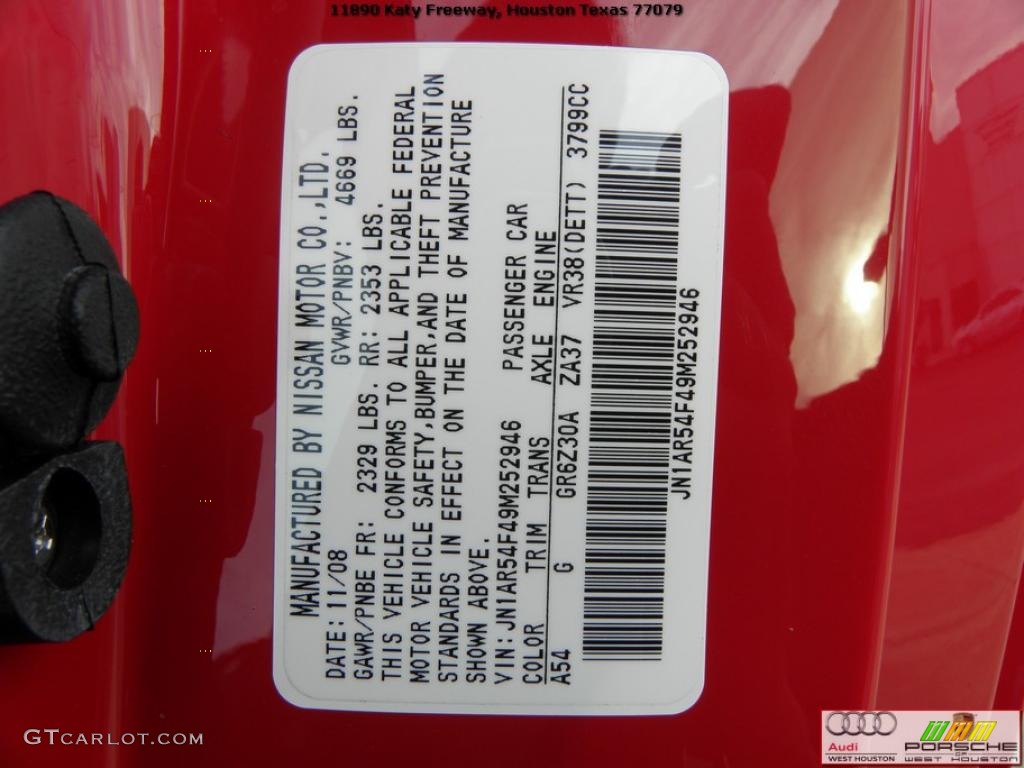 2009 GT-R Color Code A54 for Solid Red Photo #41116495