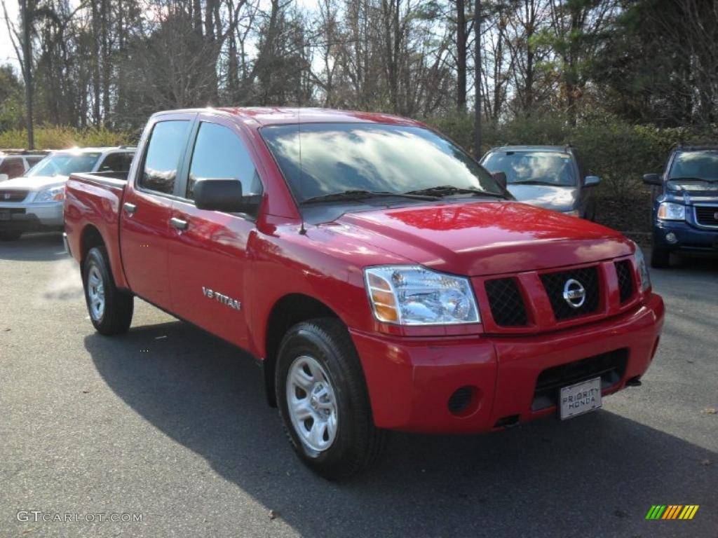 2007 Titan XE Crew Cab 4x4 - Red Alert / Graphite Black/Titanium photo #5