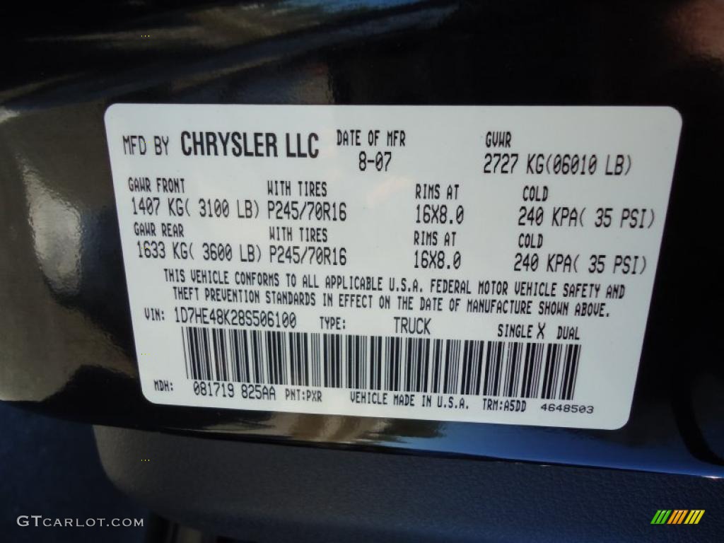 2008 Dodge Dakota SLT Crew Cab Color Code Photos