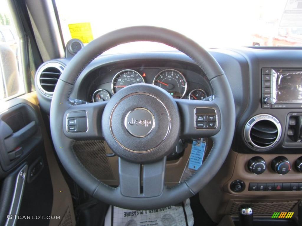 2011 Jeep Wrangler Unlimited Sahara 4x4 Black/Dark Saddle Steering Wheel Photo #41141471