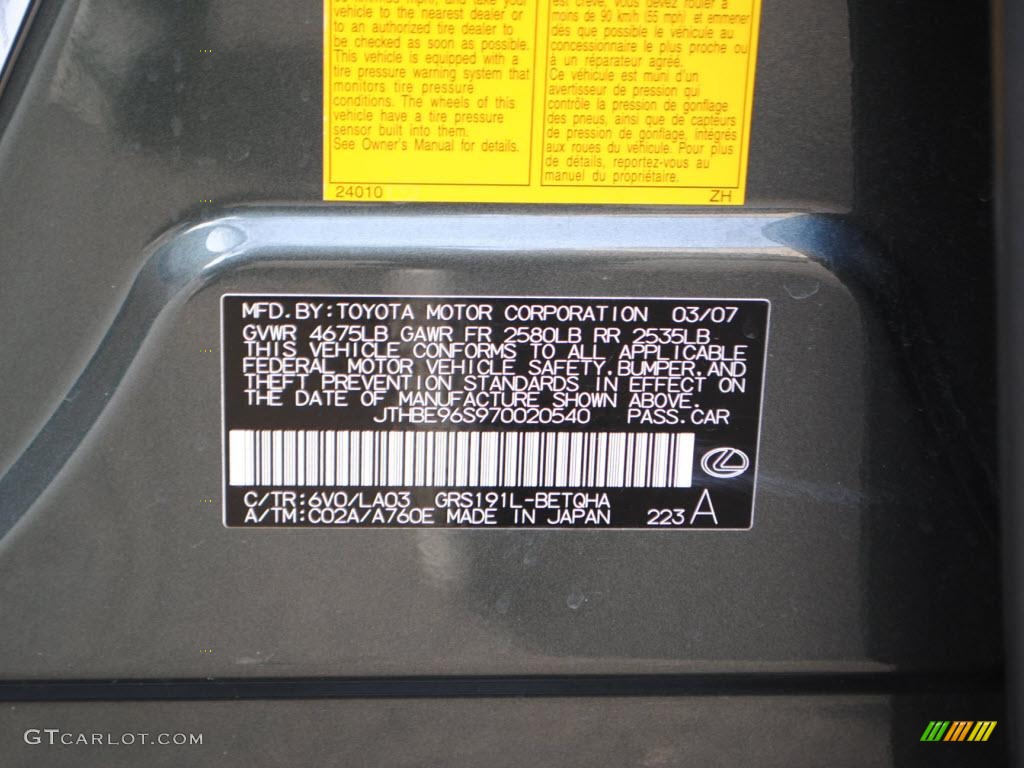 2007 Lexus GS 350 Info Tag Photos