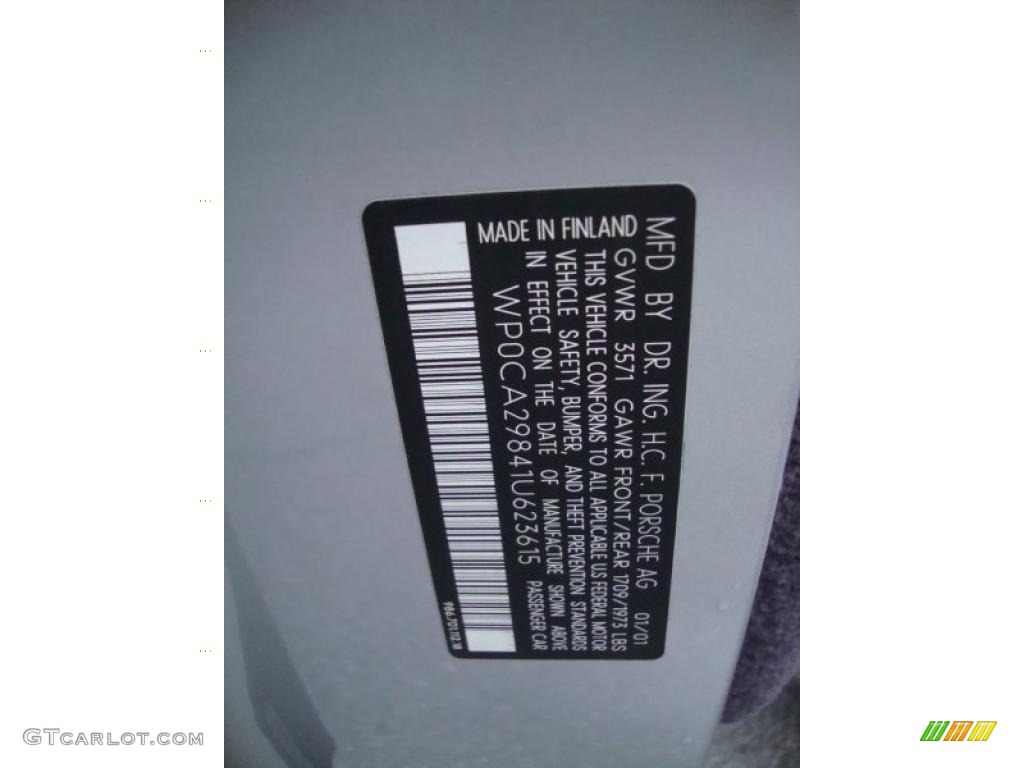 2001 Porsche Boxster Standard Boxster Model Info Tag Photo #41148259