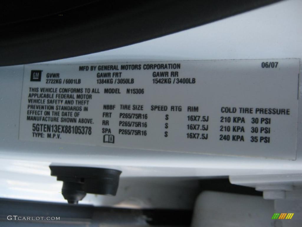 2008 Hummer H3 Standard H3 Model Info Tag Photo #41152436