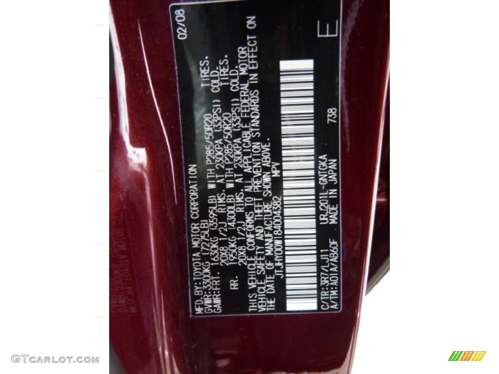 2008 LX Color Code 3R7 for Noble Spinel Red Mica Photo #41154836
