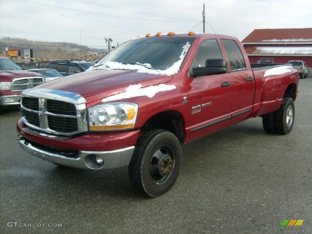 2006 Ram 3500 SLT Quad Cab 4x4 Dually - Inferno Red Crystal Pearl / Medium Slate Gray photo #1