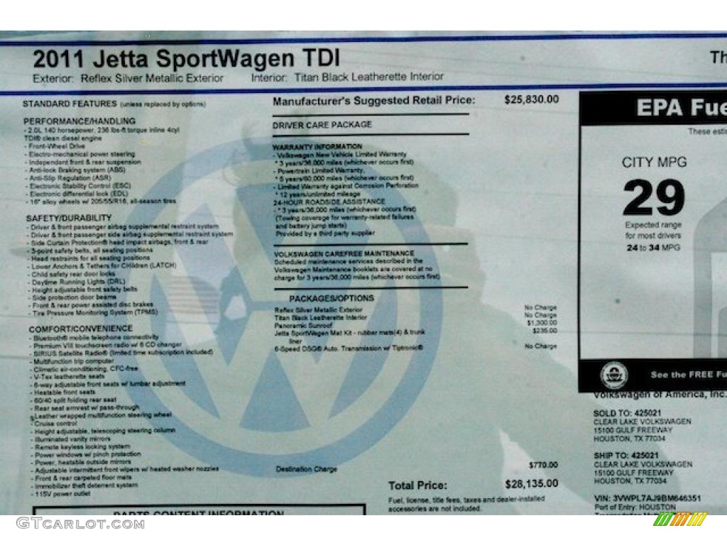 2011 Volkswagen Jetta TDI SportWagen Window Sticker Photo #41167125