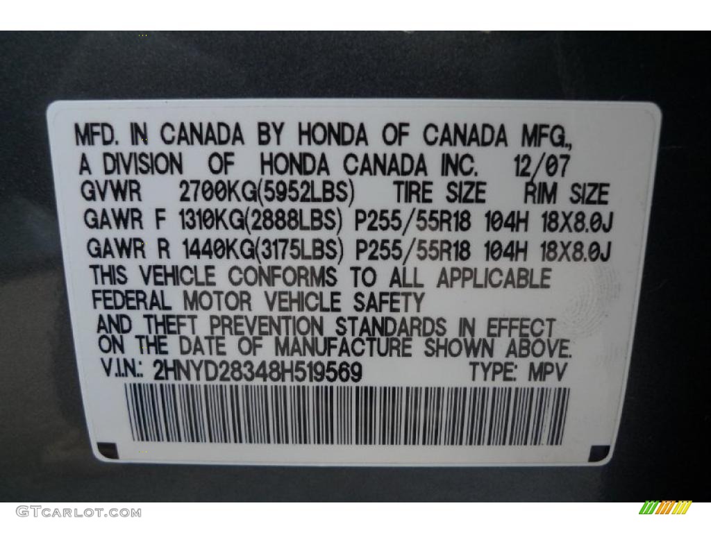 2008 Acura MDX Technology Info Tag Photo #41168401
