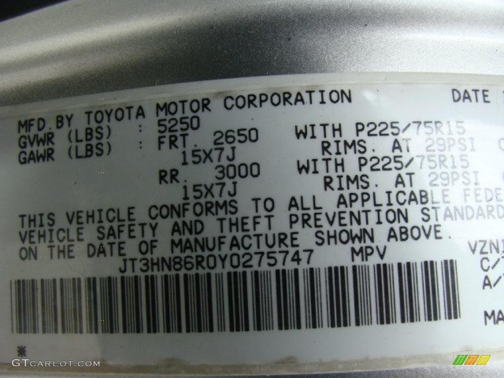 2000 Toyota 4Runner SR5 4x4 Info Tag Photo #41176602