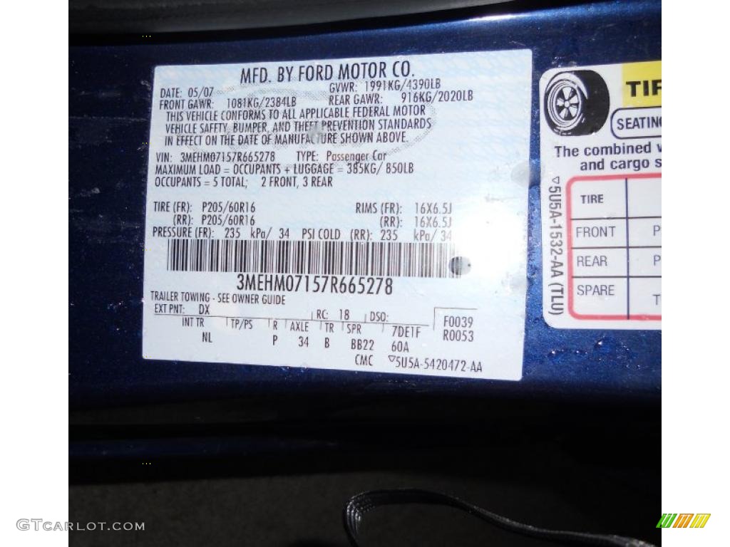 2007 Milan Color Code DX for Dark Blue Pearl Metallic Photo #41182654
