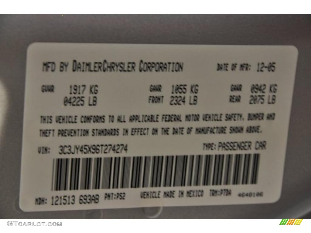 2006 PT Cruiser Color Code PS2 for Bright Silver Metallic Photo #41188666