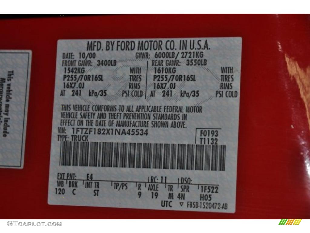 2001 F150 Color Code E4 for Bright Red Photo #41191718