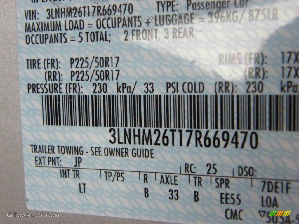 2007 MKZ Color Code JP for Silver Birch Metallic Photo #41193238