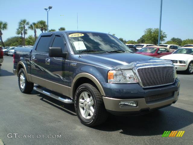 2004 F150 Lariat SuperCrew - Medium Wedgewood Blue Metallic / Tan photo #7