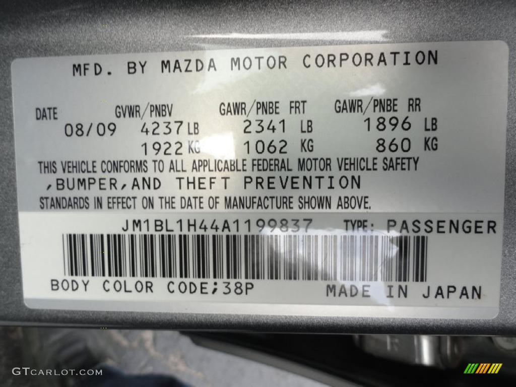 2010 MAZDA3 Color Code 38P for Liquid Silver Metallic Photo #41196558