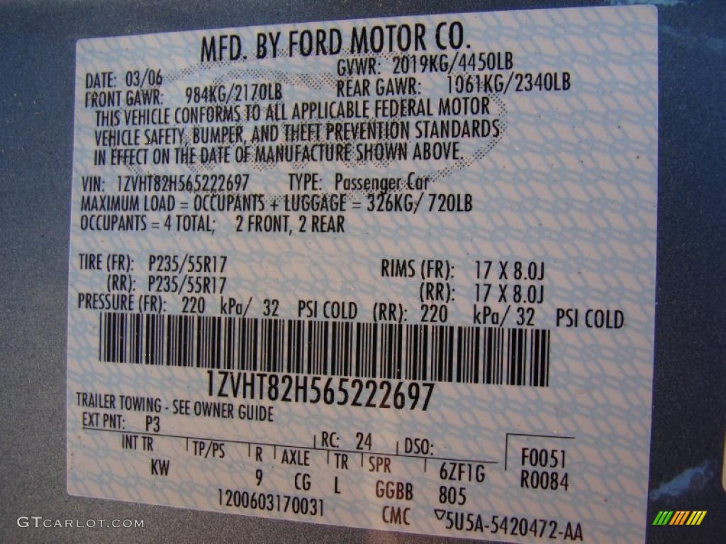 2006 Mustang Color Code P3 for Windveil Blue Metallic Photo #41202742