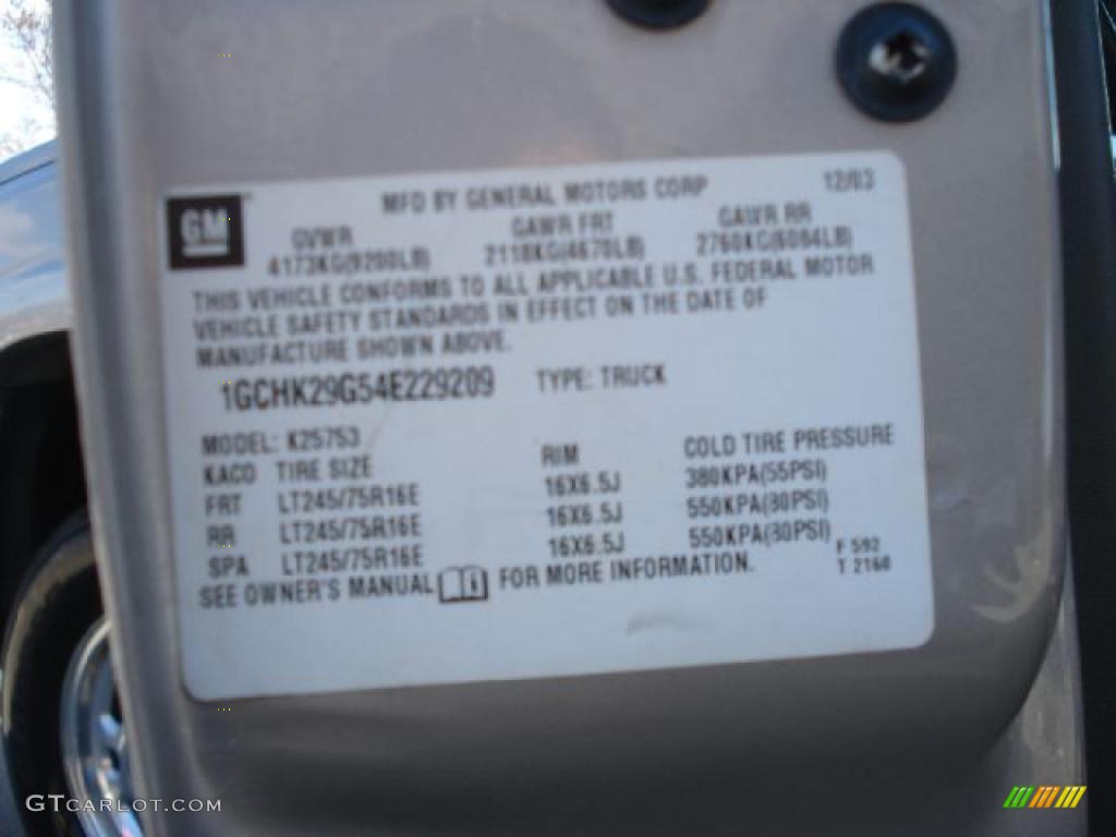 2004 Chevrolet Silverado 2500HD LS Extended Cab 4x4 Info Tag Photo #41213415