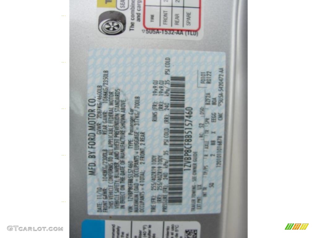 2011 Mustang Color Code UX for Ingot Silver Metallic Photo #41214083
