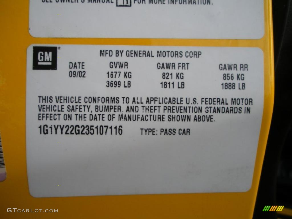 2003 Chevrolet Corvette Coupe Info Tag Photo #41215511