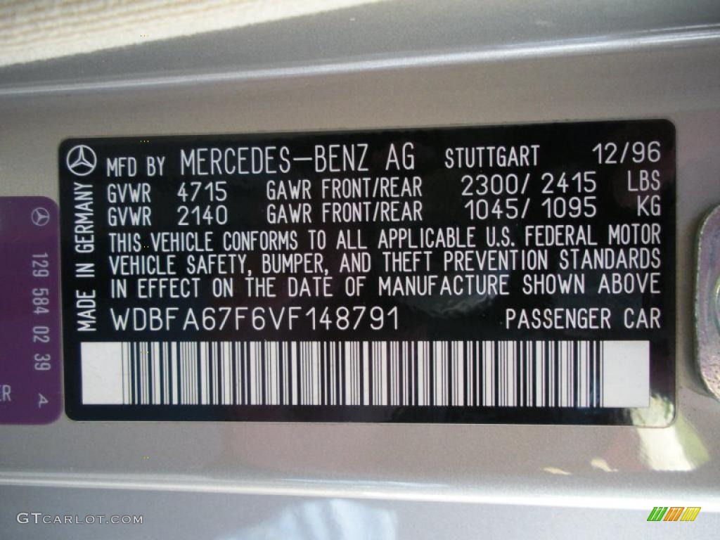 1997 Mercedes-Benz SL 500 Roadster Info Tag Photo #41216123