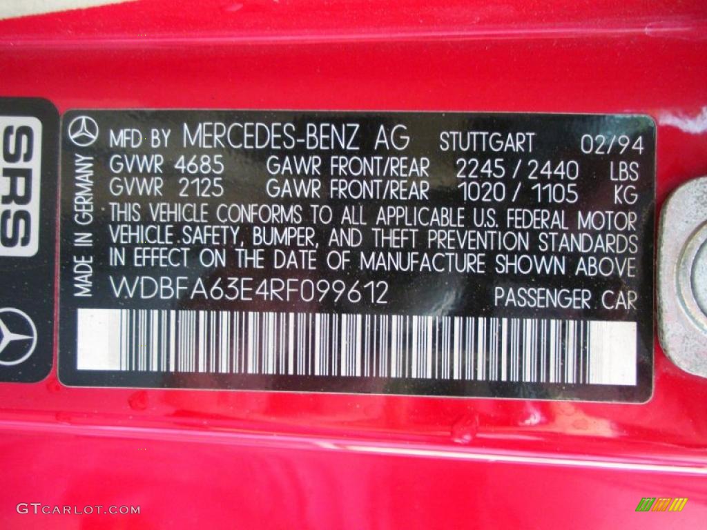 1994 Mercedes-Benz SL 320 Roadster Info Tag Photo #41216468