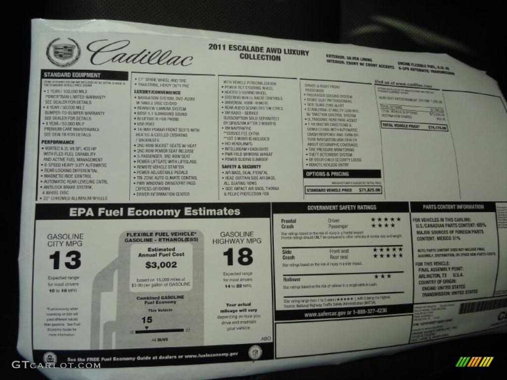 2011 Cadillac Escalade Luxury AWD Window Sticker Photos