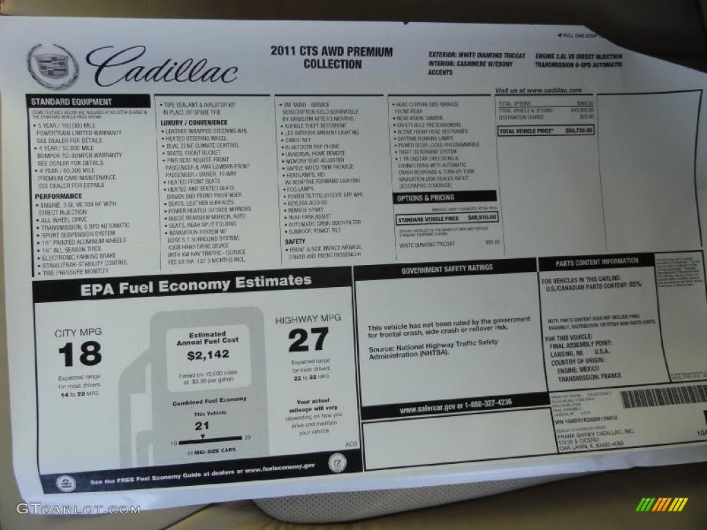 2011 Cadillac CTS 4 AWD Coupe Window Sticker Photo #41231087