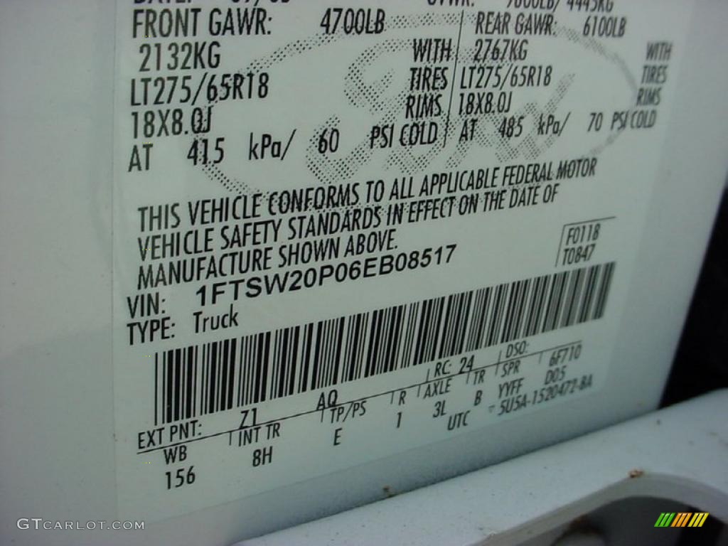 2006 F250 Super Duty Color Code Z1 for Oxford White Photo #41232087