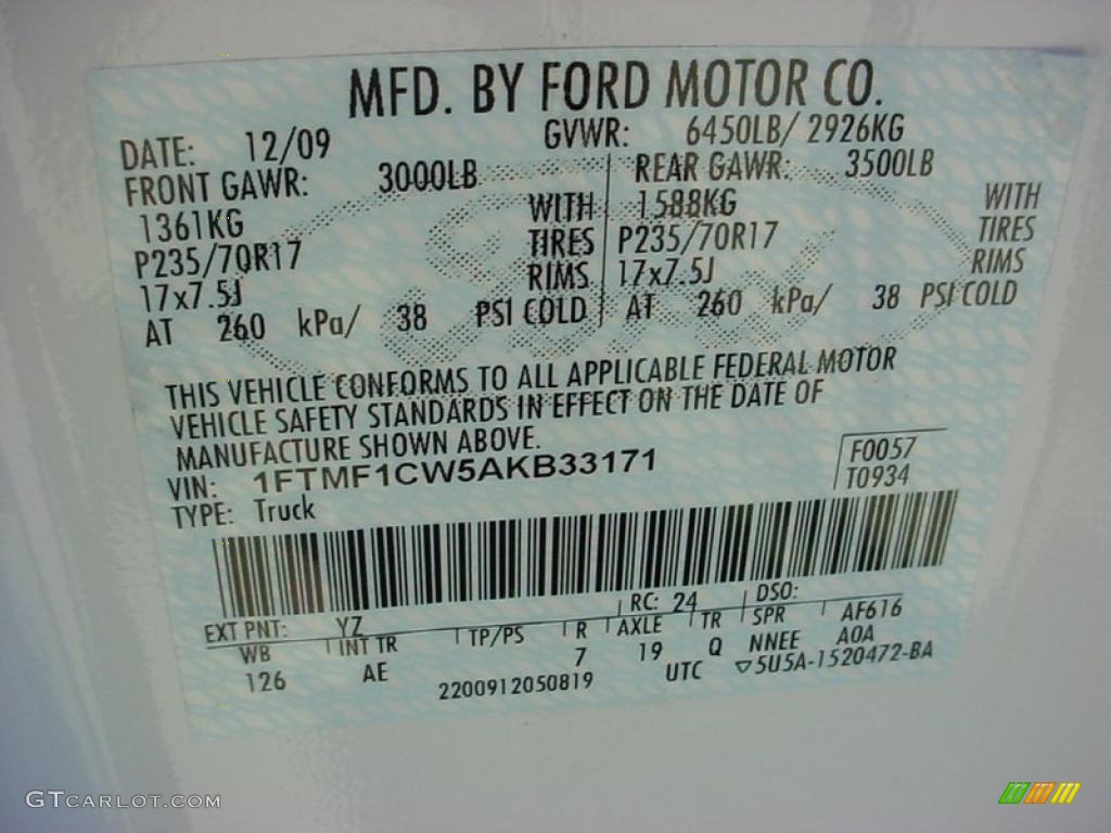 2010 F150 Color Code YZ for Oxford White Photo #41232435