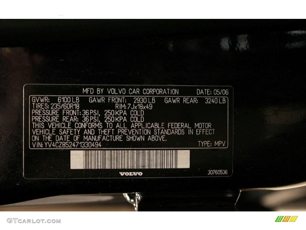 2007 Volvo XC90 V8 AWD Info Tag Photo #41249145