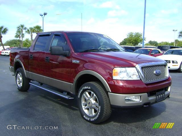 2005 F150 Lariat SuperCrew 4x4 - Dark Toreador Red Metallic / Tan photo #7