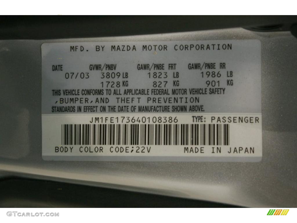 2004 RX-8 Color Code 22V for Sunlight Silver Metallic Photo #41255129