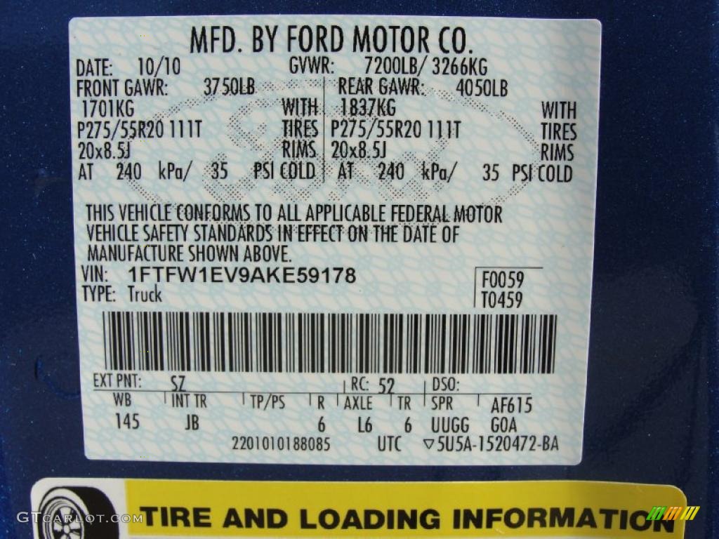 2010 F150 Color Code SZ for Blue Flame Metallic Photo #41270561