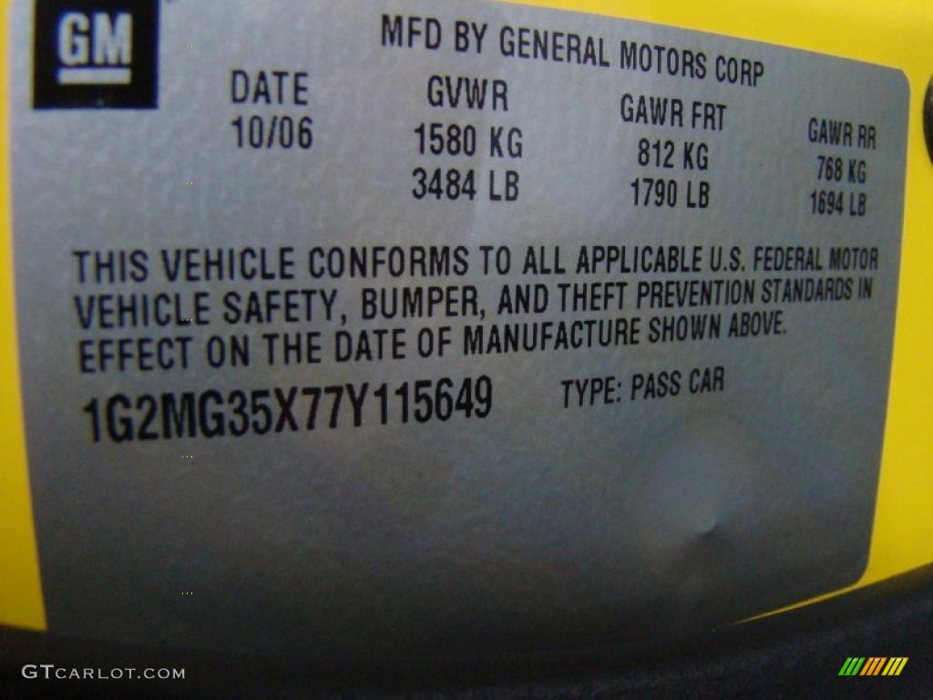 2007 Pontiac Solstice GXP Roadster Info Tag Photo #41270573