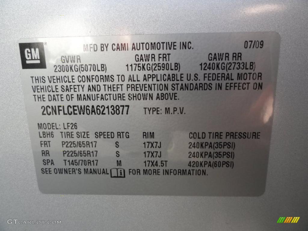 2010 Chevrolet Equinox LS AWD Info Tag Photo #41271457